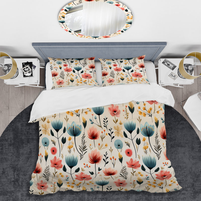 Ensemble de housse de couette floral Nordic Grace Teal Floral Harmony, Housse de couette pour très grand lit et 2 très