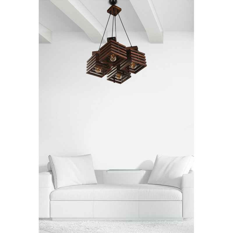 Luminaire suspendu carré à 4 lumières Kodi, Brun foncé