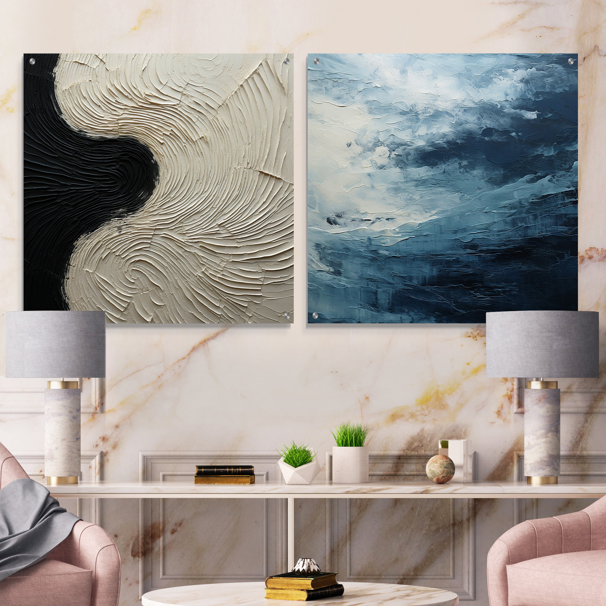 Design Art Minimalism Black And White Paint Reunion Coastal Acrylic