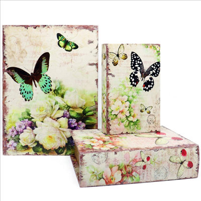 Ensemble de 3 boîtes à livres décoratives en bois