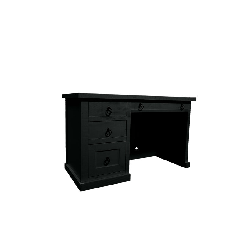 Rustic Single Pedestal Computer Desk, Dark Blue