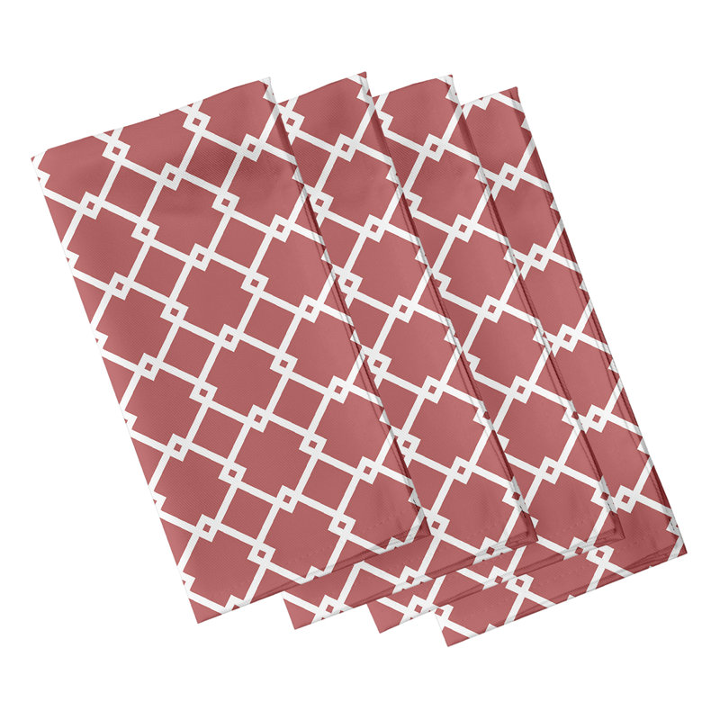 Link Lock Polyester Geometric Square Napkin, 18" W x 18" L, Coral