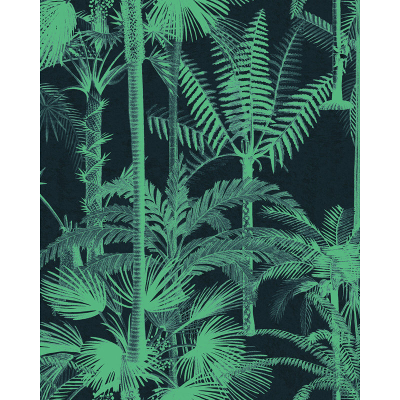 Cubana Floral Wallpaper Roll, Anthracite/Green