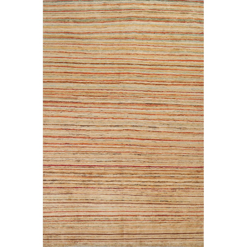 Tapis oriental rayé en laine Gabbeh Kashkoli noué à la main 7 x 10