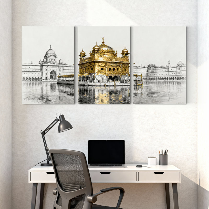 Landmark bâtiment Golden Temple Reflection, ensemble de 3 reproductions d'art sur toile, H 18 po x l 36 po
