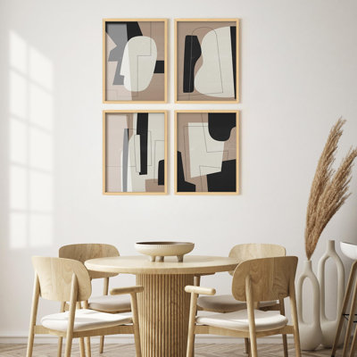 " Neutral Abstract Shapes Illustrations Relax Minimalist Modern Geometric Wall Decoration " 4 - Pieces
