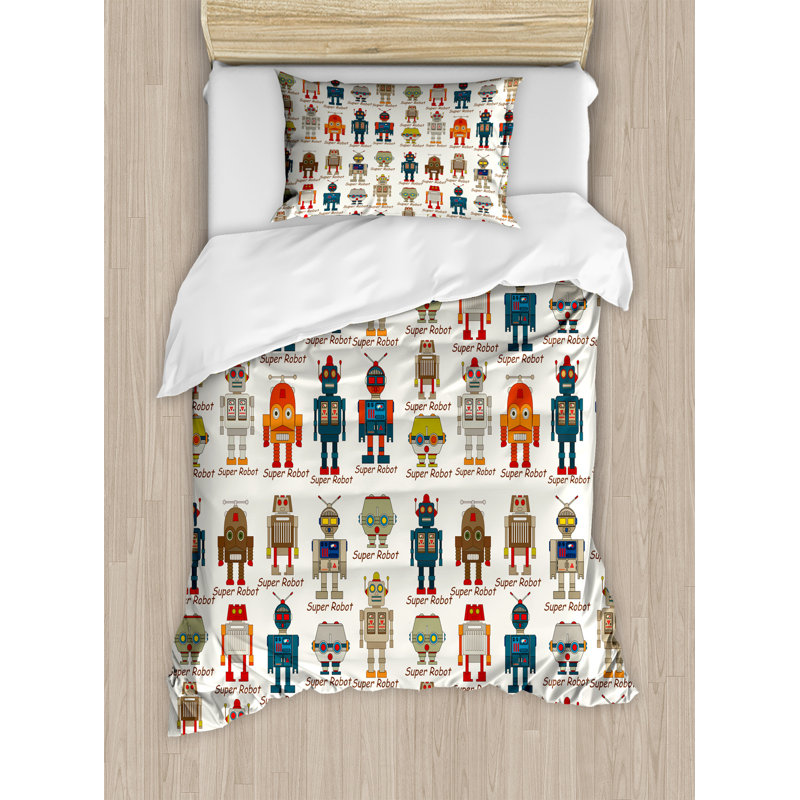 Twin Multicolor Robot Cartoon Microfiber Duvet Cover Set