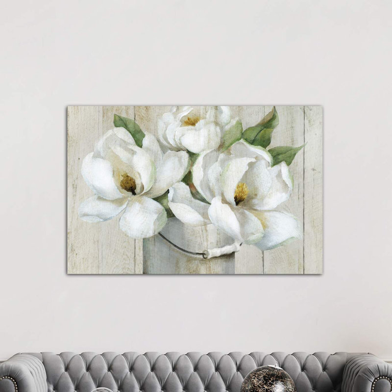 Shiplap Magnolias by Nan - Wrapped Canvas Painting, 152.5 cm H x 101.5 cm W
