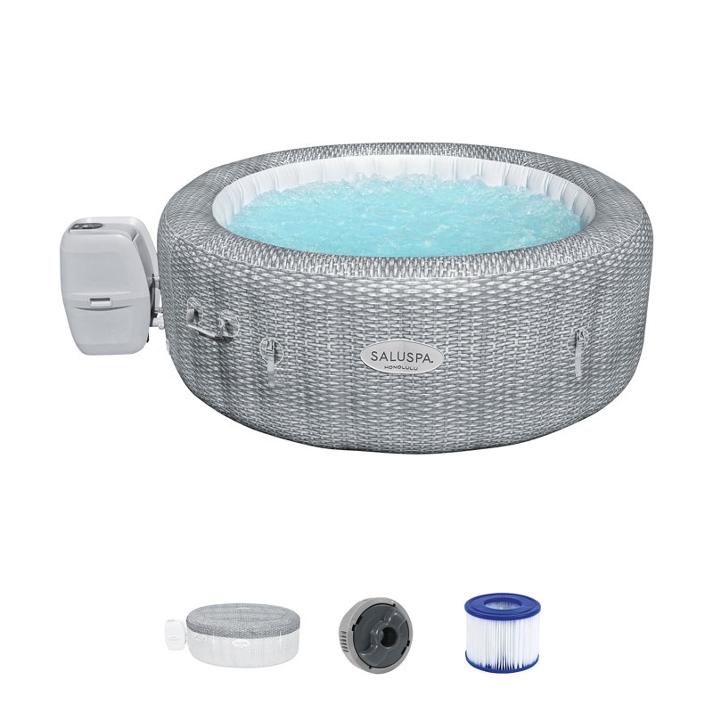 Bestway SaluSpa Milan AirJet Inflatable Hot Tub, Gray Wicker Print
