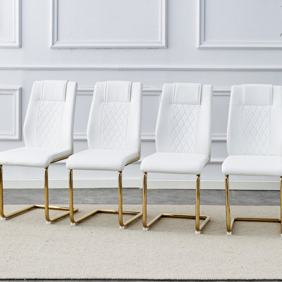 White Pu Dining Chairs With Golden Legs, Foam Filled, Stylish For Various Rooms Including Kitchen, Etc Of 4 Elevating Comfort And Style Your Living Spaces