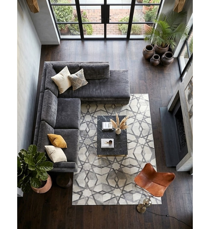 Tapis gris Yocelyne à motif de treillis Abani, 5 pi x 8 pi