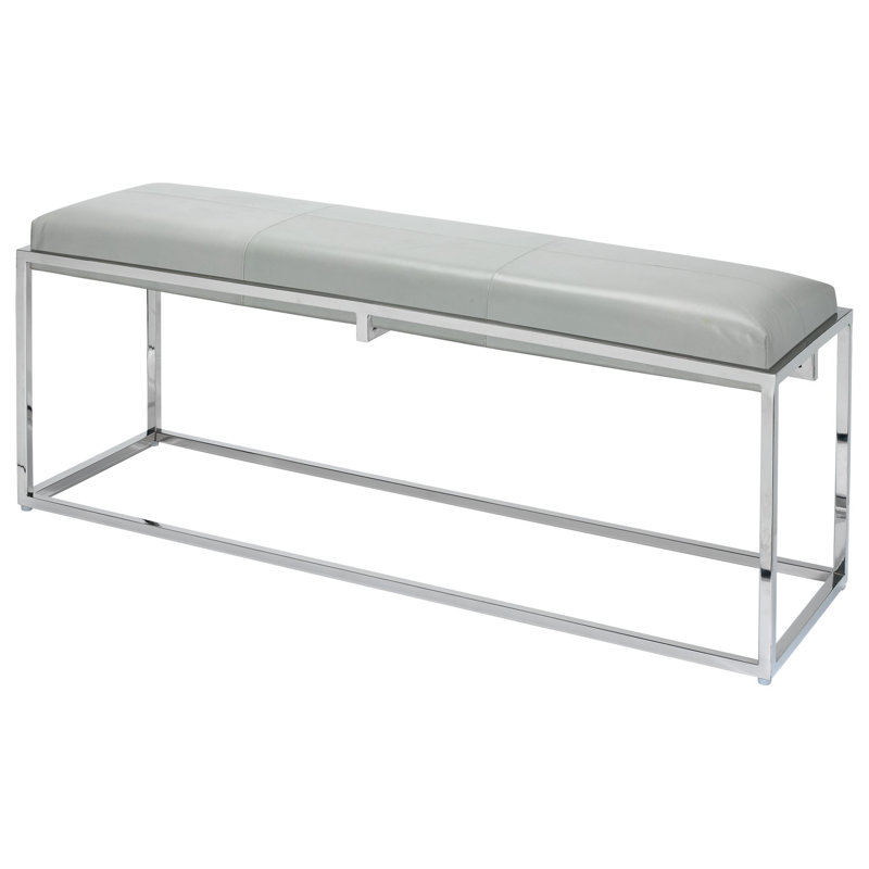 Versa Genuine Leather Upholstered Bench, Gray
