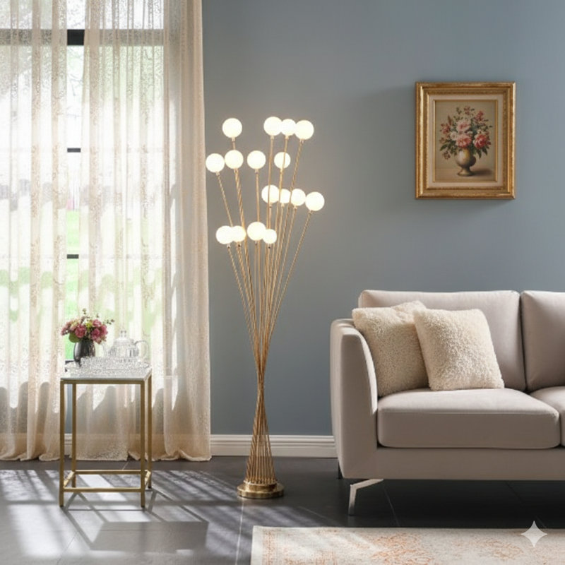 Lampe sur pied 61,5 po en acrylique à 16 lumières DEL Aluminun, Jaune