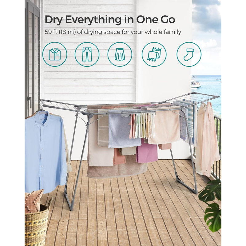 Gullwing Foldable Clothes Drying Rack - Space-Saving, Grey