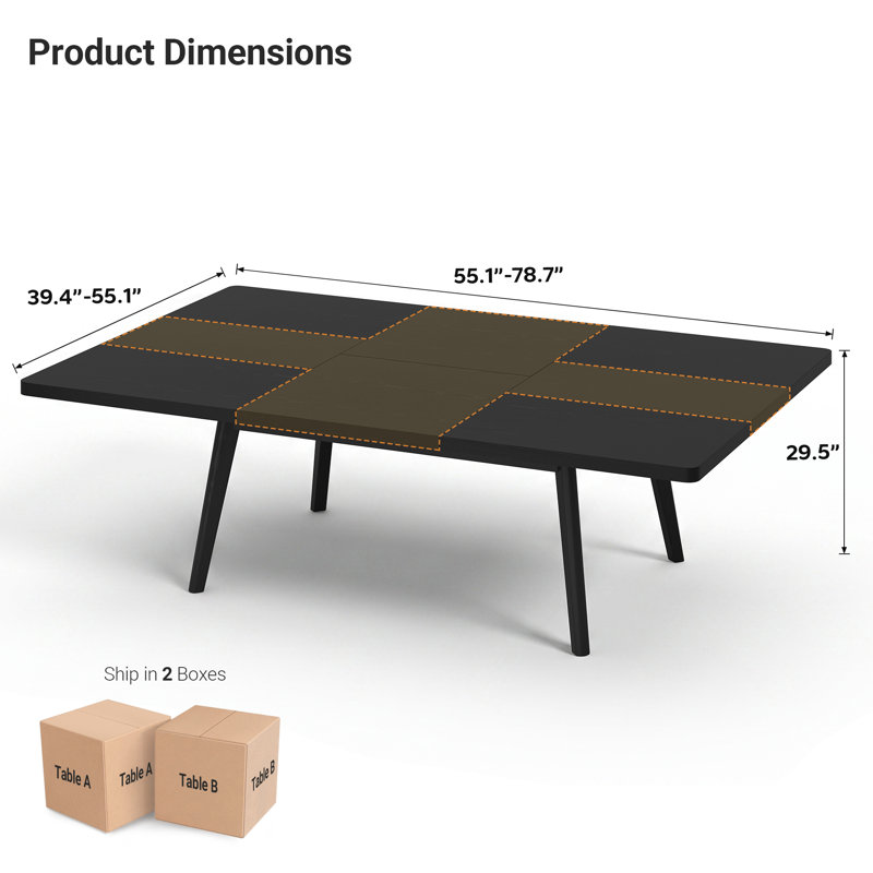 Table de salle à manger extensible dans les deux sens pour 4 à 10 personnes, formes transformables en 3 étapes, Noir