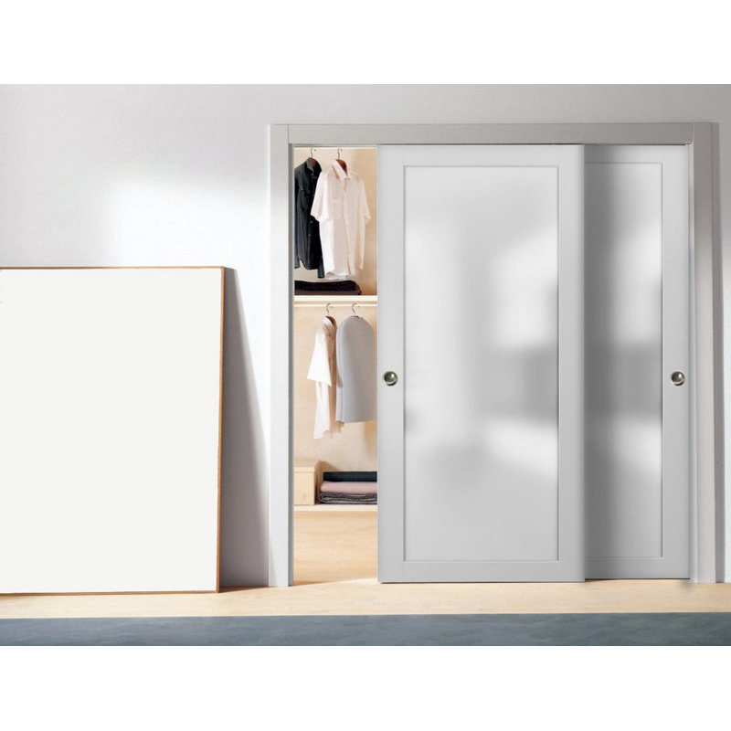 Portes coulissantes en verre givré Planum, 60" x 96", Soie blanche 1