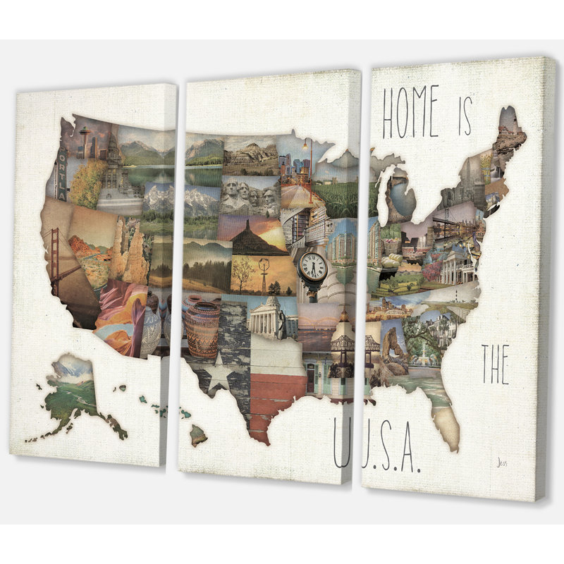 « instastates monuments map », impression à multiples images sur toile, H 28 po x l 36 po x P 1 po