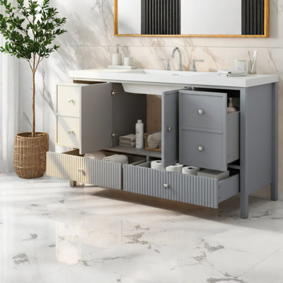 Meuble-lavabo moderne avec meuble-lavabo et lavabo, bois massif, rangement spacieux, salle de bain