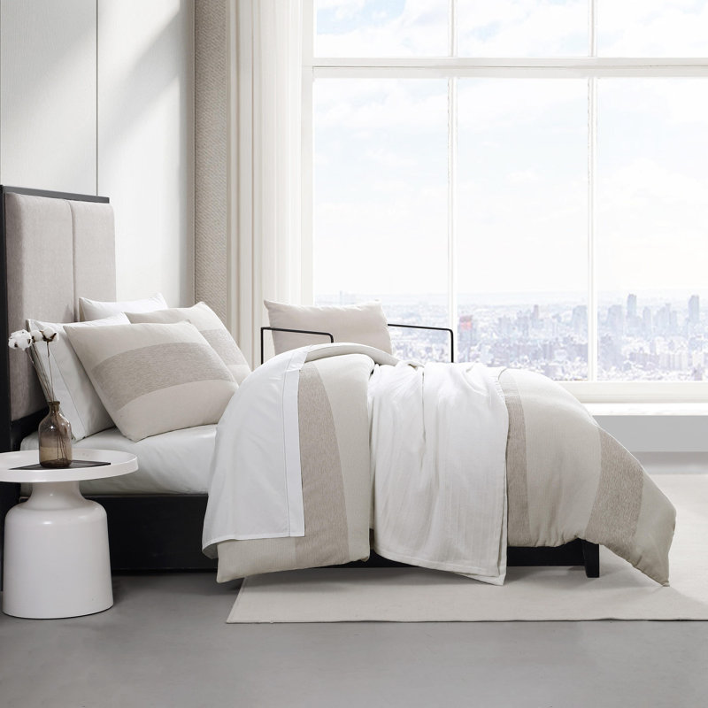 Vera Wang Chenille Waffle Stripe Beige Comforter Set, King Comforter + 2 King Pillow Shams