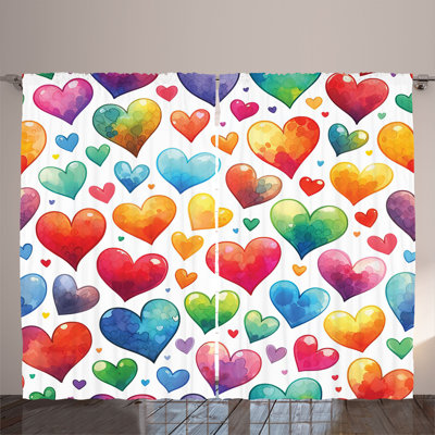 Ambesonne Curtains 2 Panel Set, Retro Groove Hearts 90s, White Multicolor -  p_sd1688_108x84