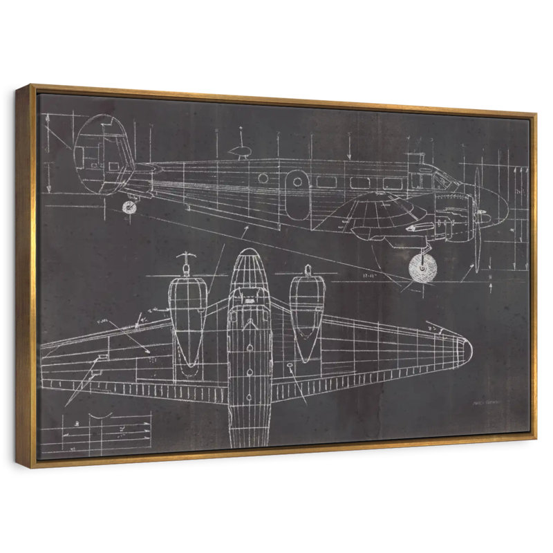 Plane Blueprint, Floating Frame Gold, 43" X 29"
