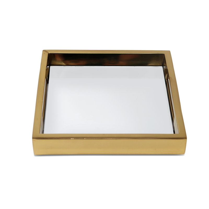 Plateau à miroir carré -, Doré, L 7,75 po x l 7,75 po x H 1,25 po