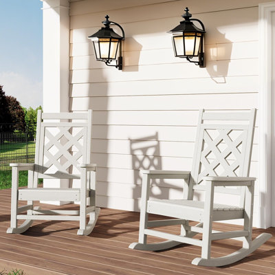 Adirondack Outdoor Poly Lumber Rocking Chair, All Weather HDPE Plastic Patio Rocker Chair with Wide Armrests, 2PCS