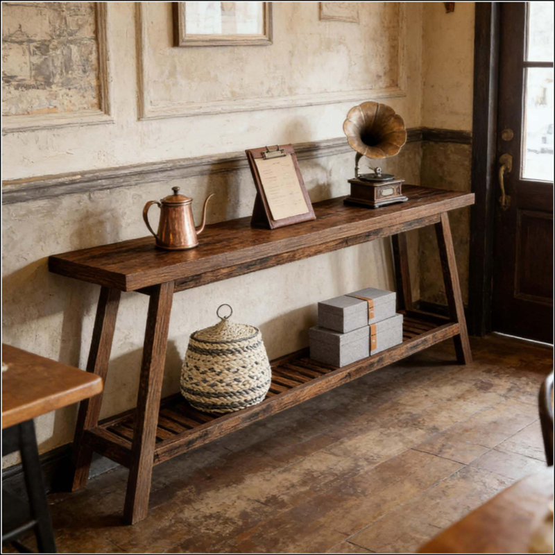 2-Tier Sofa Table,Console Table,Extra-Long Entryway Table, Brown
