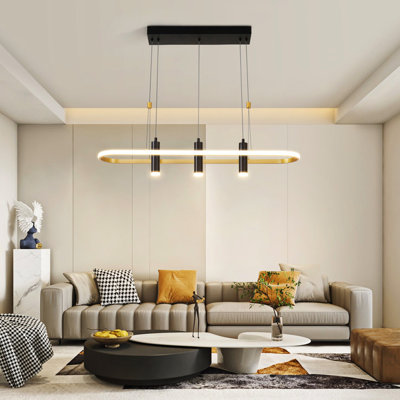 4- Dimmable Led Pendant In Black/Gold - 5000Lm, 45W, Novelty Design, For Kitchen Island, Living Room, Bedroom Lighting 4 Lights, Adjustable Brightness, Ideal Study, Bedroom, Hallway