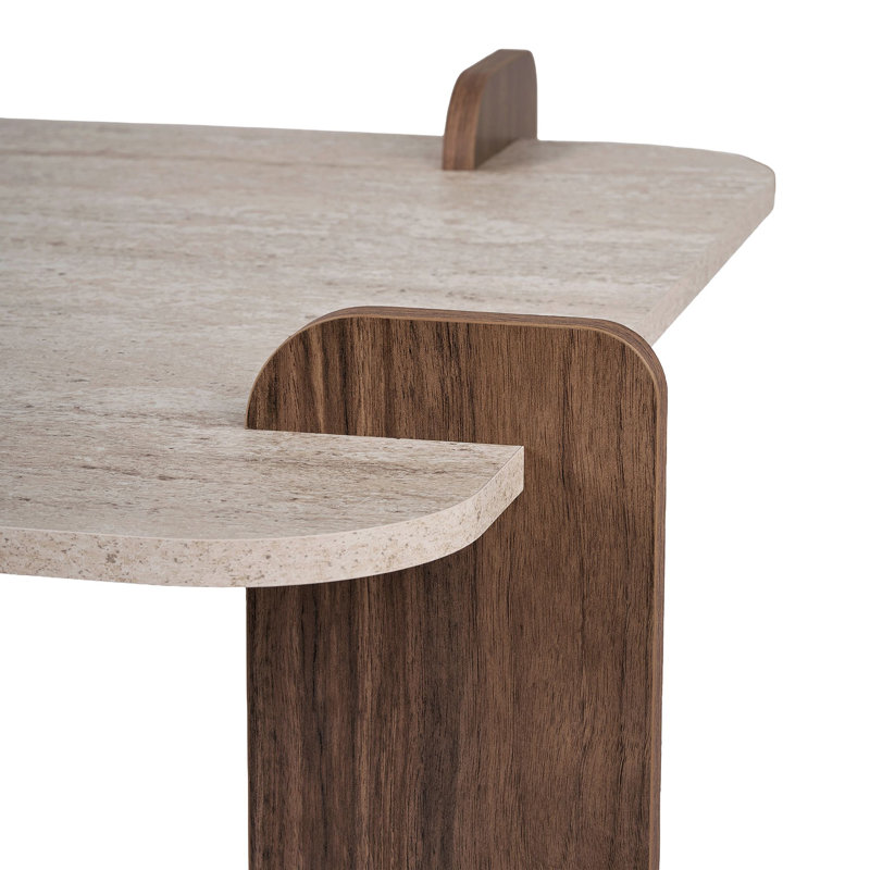 Table basse, H 13,78 po x l 46,06 po x P 46,06 po, Travertin / noyer