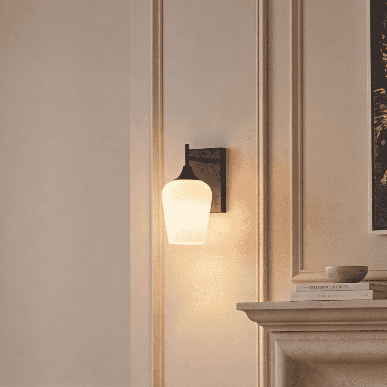 Breena Single Light Dimmable Armed Sconce, Matte Black, White