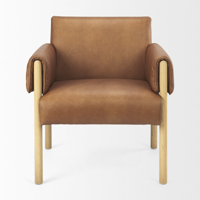 Jewels Upholstered Armchair, Brown Genuine Leather, Light Brown