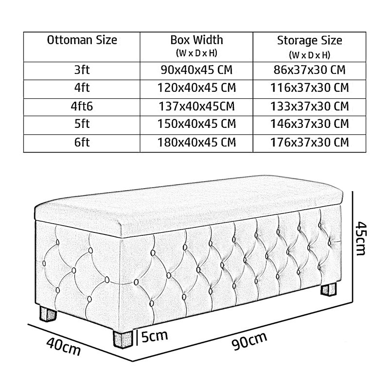 120cm Wide Velvet Standard Ottoman, 120cm W x 40cm D x 45cm H, White 