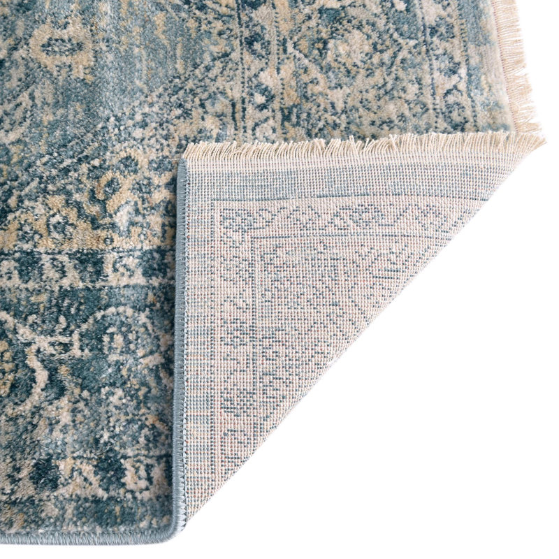 Tapis oriental bleu / beige / ivoire Alabama, Rectangle 7 pi 10 po x 11 pi