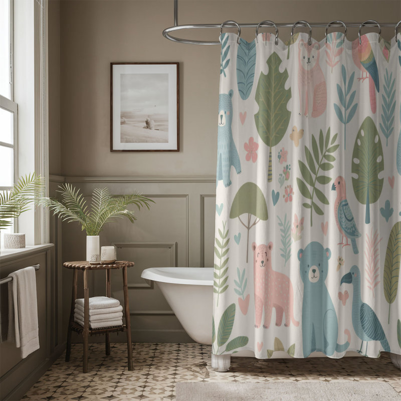 Rideau de douche 1 pièce Elfride Jungle Critter, H 74 po x l 71 po