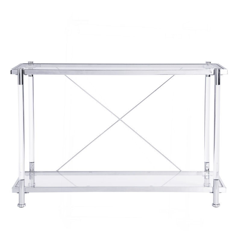 43.31'' Glass Sofa Table, Acrylic Side Table, Console Table for Living Room& Bedroom, Chrome, 31.5" H x 43.3" W x 15.6" D