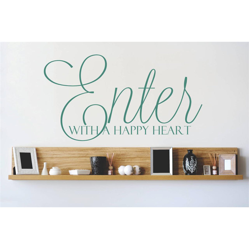 Décalcomanie murale "enter" avec un cœur happy, H 10 po x l 20 po x P 0,16 po, Bleu sarcelle