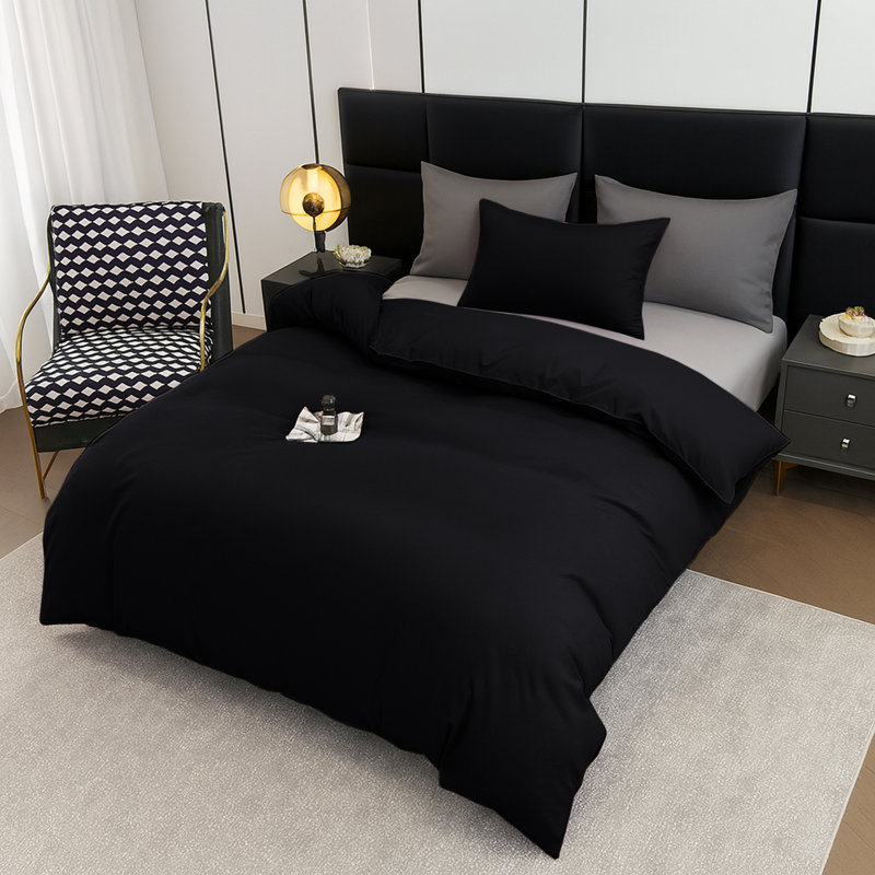 Aspire Homeware Ultra Soft 4 Piece Hotel Quality Dyed Duvet Bedding Set with Pillowcases and Fitted Sheet, Black