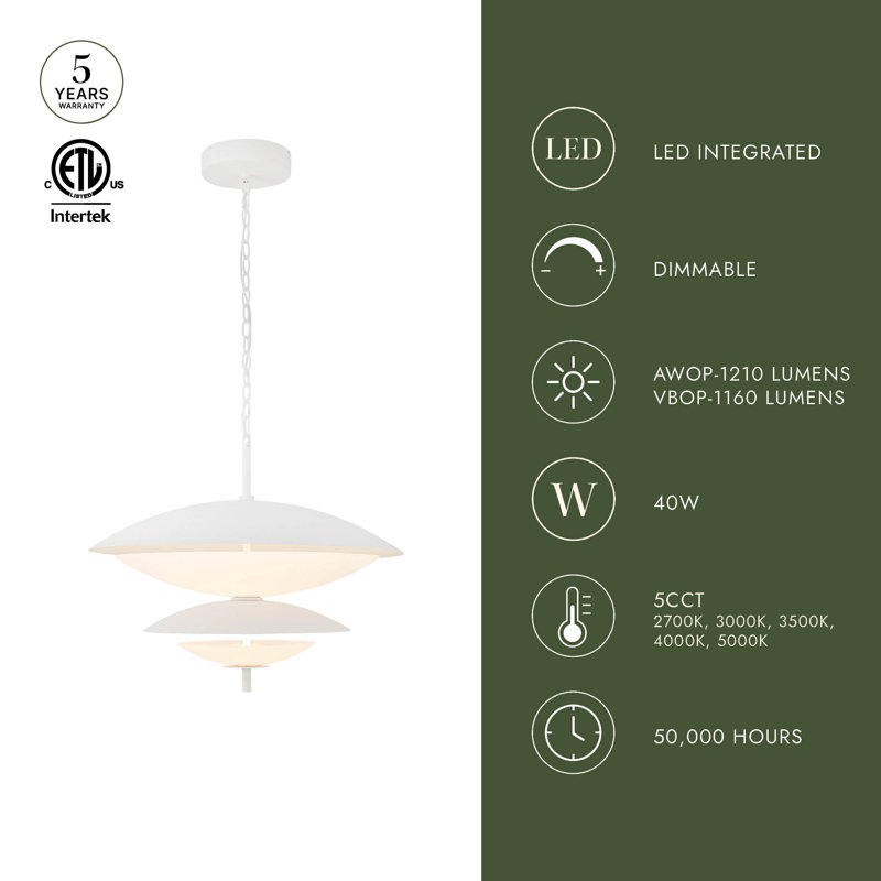 Prescott 2 - Light LED Chandelier, Antique White/Opal Matte Glass