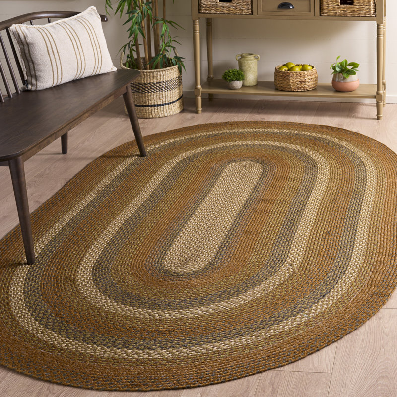 Halim Flat Weave Jute Geometric Rug, Oval 5' x 8'