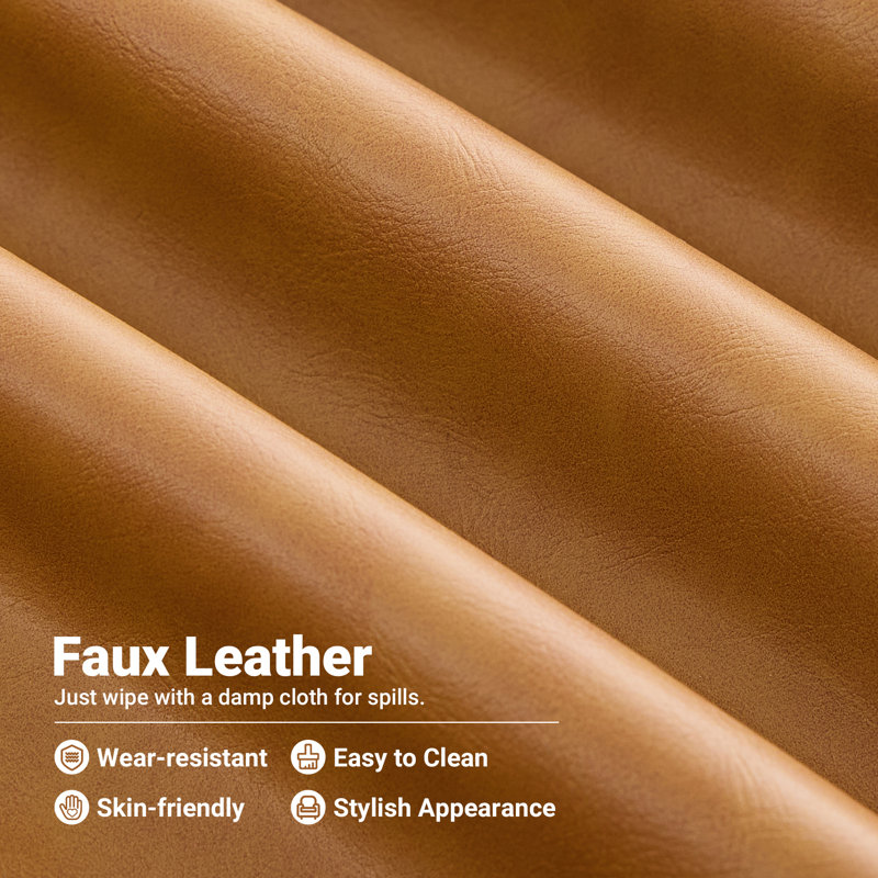 39.4" W Upholstered Accent Chair Faux Leather Armchair Transitional (Set Of 2), Honey Brown
