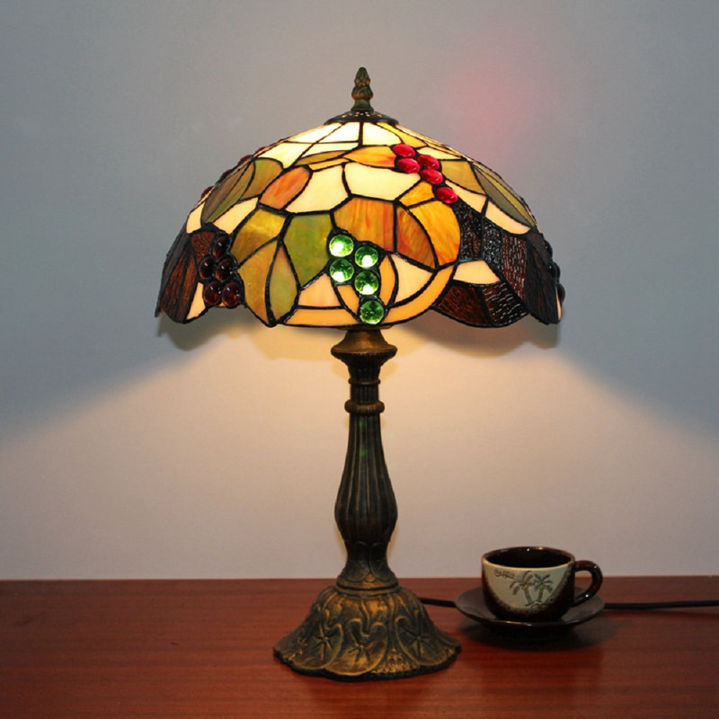 Lampe de table de chevet Tiffany E26 de 12 pouces en vitrail raisin pour chambre à coucher rétro lampe de designer rétro Art déco