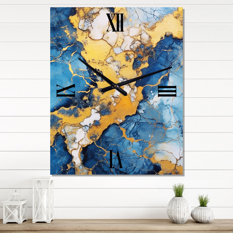 Horloge murale moderne bleu et or avec nuages IV, Très grand