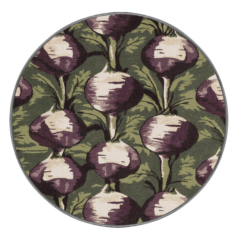 Washable Turnips Vegetables Area Rug, Round 3'