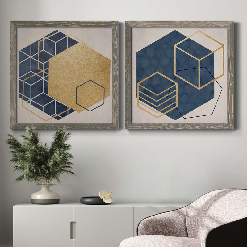 Geo I - impression de 2 pièces, Toile avec cadre gris, H 31,5 po x l 63 po x P 1,5 po