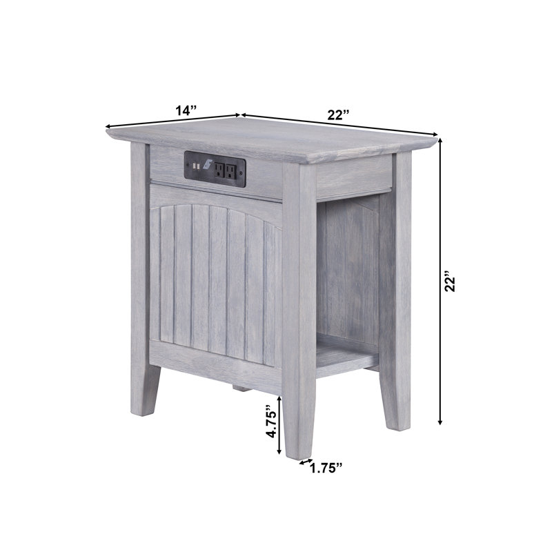 Glenni Solid Wood End Table and Built-In Outlets
