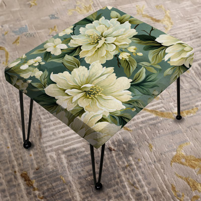 Beige And Green Peonies Damask Serenity II - Floral Rectangle Ottoman