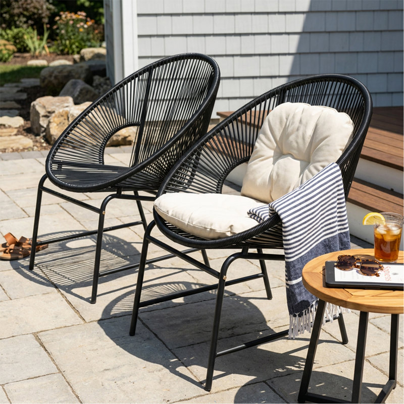 Chaise d'extérieur en osier de patio, rotin PE sarcelle et structure en fer, ensemble de 2