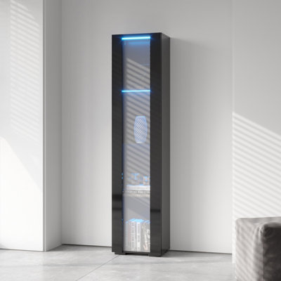 Black Side Cabinet With Aluminum Strip Lamp,With Large Storage Space