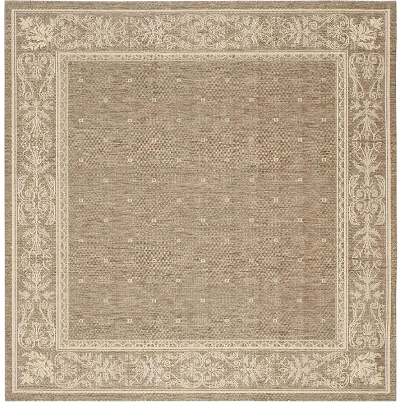 Tapis d'intérieur / extérieur brun en polypropylène tressé à la machine 6 pi 7 po x 6 pi 7 po Oriental